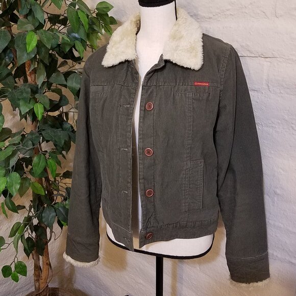 Roxy Jackets & Blazers - Vintage Roxy Corduroy Coat Juniors Medium Jacket Cotton Fur Green Button Down